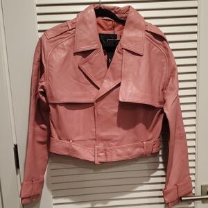 Blush Pink Leather Jacket for Women